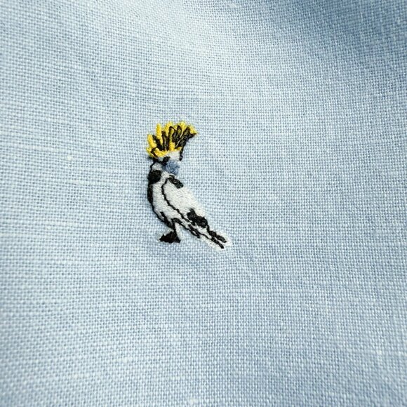 Janie and Jack Boys 2T Bird Button Down Shirt Light Blue Embroidered Linen Blend - Picture 4 of 9